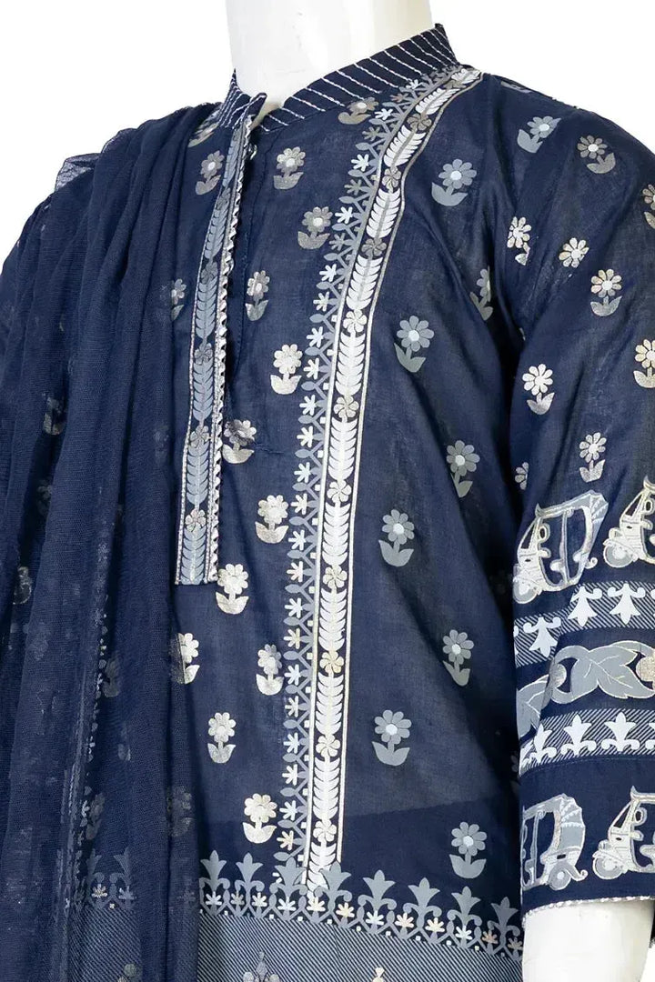 Lawn Dark Blue 3 Piece Suit - J. Junaid Jamshed