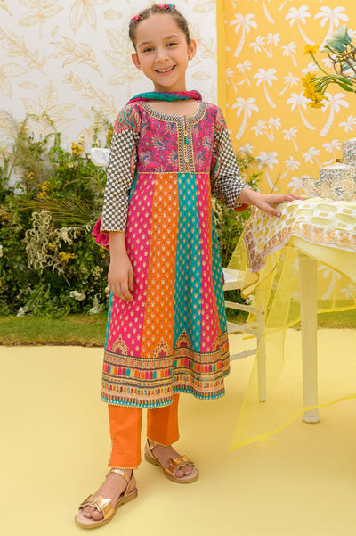Lawn Pink & Orange 3 Piece Suit - J. Junaid Jamshed