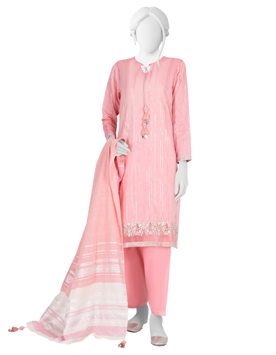 Jacquard Pink 3 Piece Suit - J. Junaid Jamshed