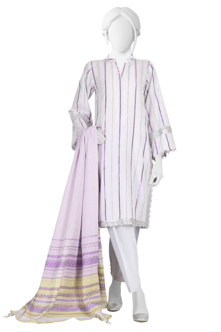 Jacquard Purple 3 Piece Suit - J. Junaid Jamshed