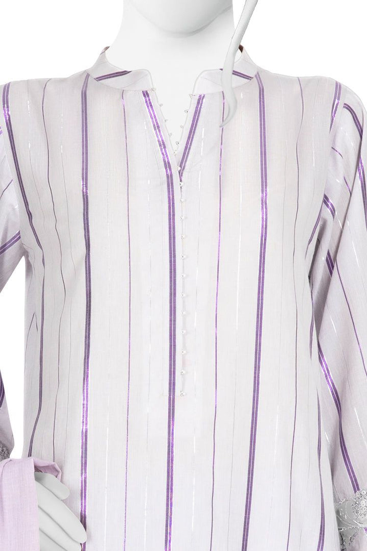 Jacquard Purple 3 Piece Suit - J. Junaid Jamshed