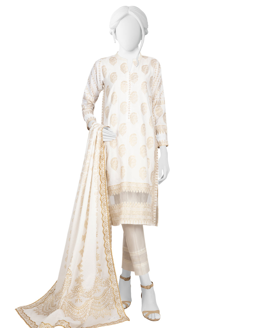 Lawn White 3 Piece Suit - J. Junaid Jamshed