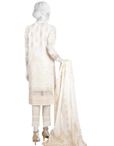 Lawn White 3 Piece Suit - J. Junaid Jamshed