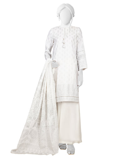 Lawn White 3 Piece Suit - J. Junaid Jamshed