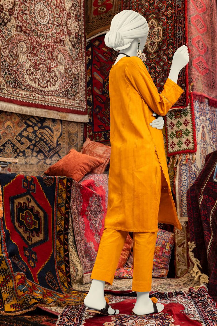 Dobby Yellow Kurti - J. Junaid Jamshed