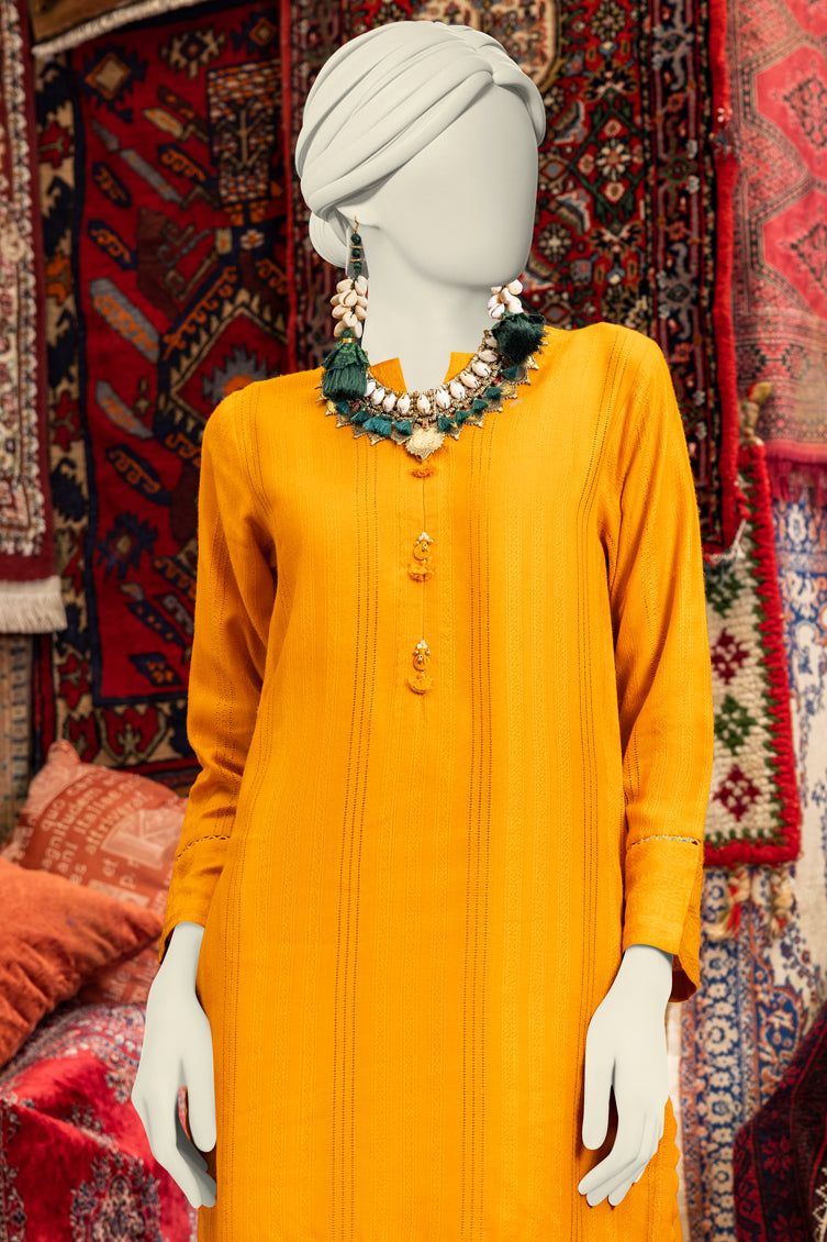 Dobby Yellow Kurti - J. Junaid Jamshed