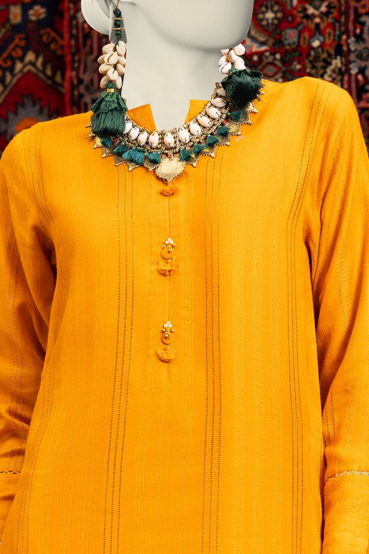 Dobby Yellow Kurti - J. Junaid Jamshed