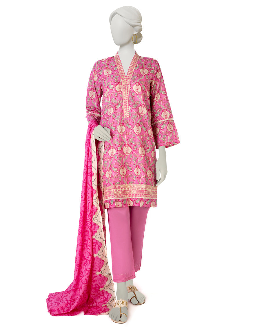 Lawn Pink 3 Piece Suit - J. Junaid Jamshed
