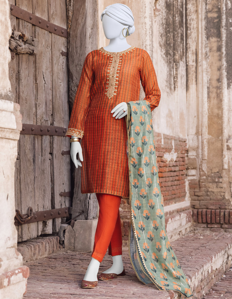 Zari Rust 3 Piece Suit - J. Junaid Jamshed