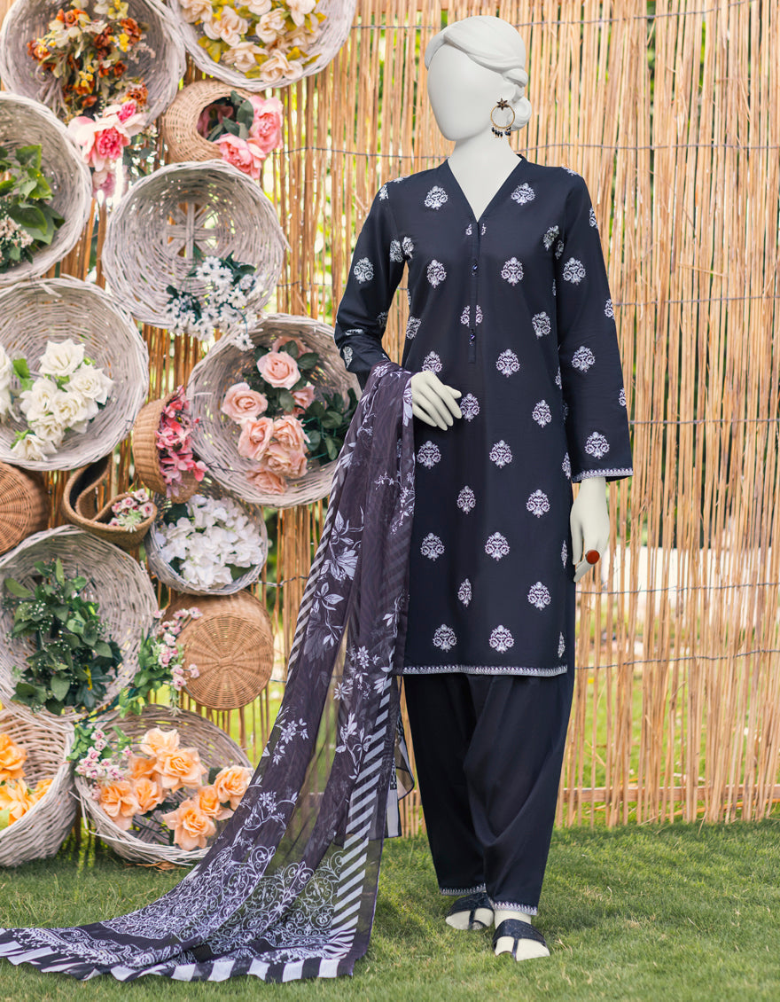 Lawn Black 3 Piece Suit - J. Junaid Jamshed