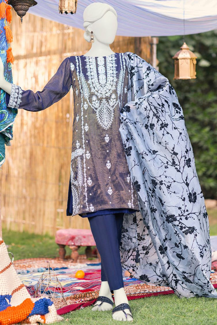 Zari Navy Blue 3 Piece Suit - J. Junaid Jamshed