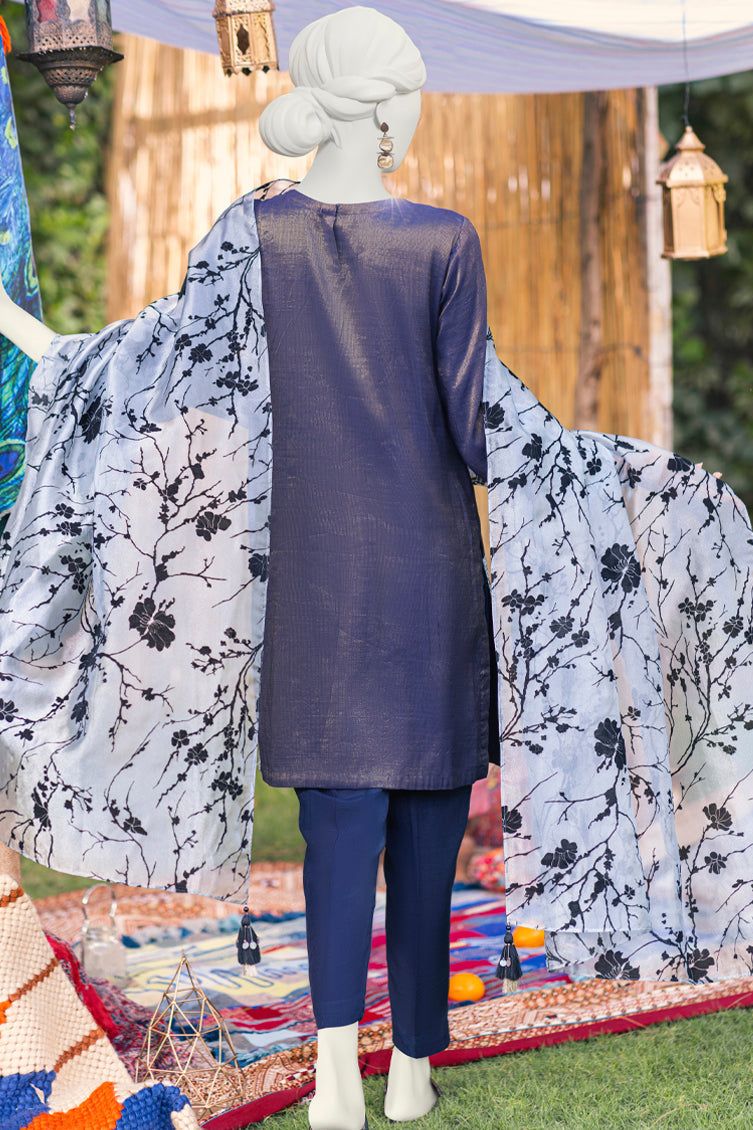 Zari Navy Blue 3 Piece Suit - J. Junaid Jamshed