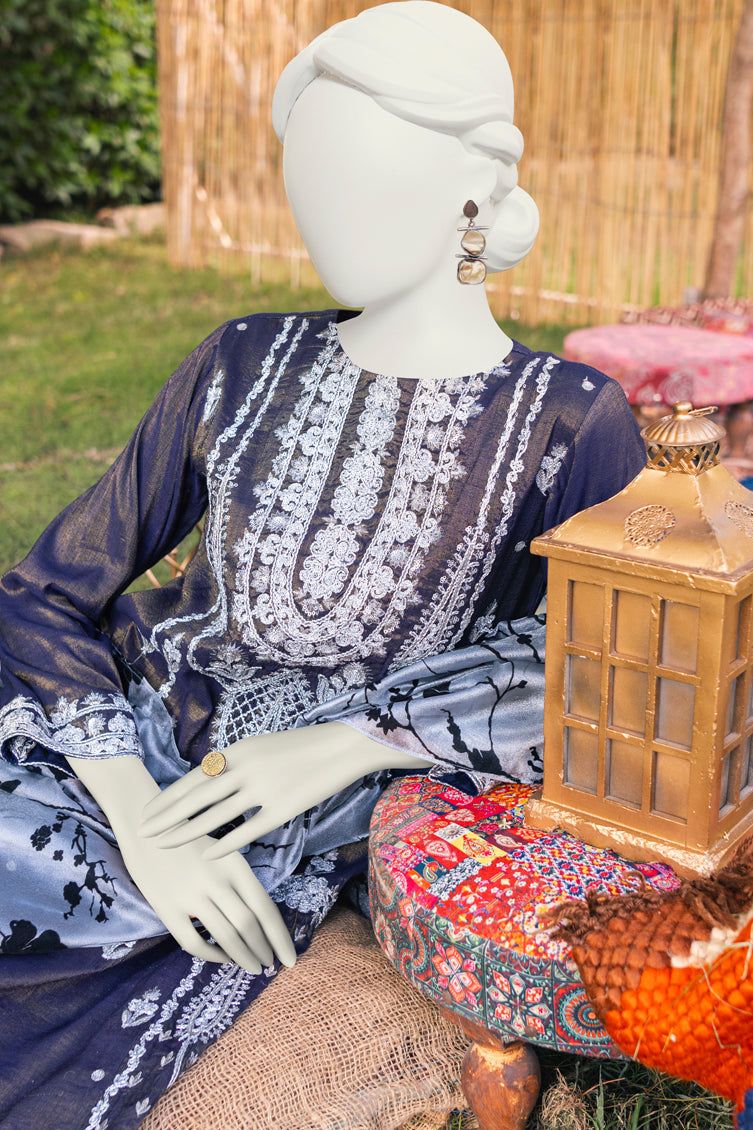 Zari Navy Blue 3 Piece Suit - J. Junaid Jamshed