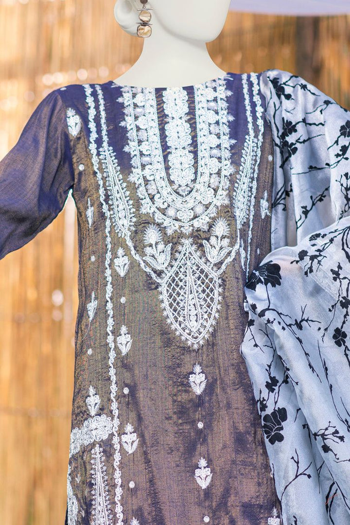 Zari Navy Blue 3 Piece Suit - J. Junaid Jamshed