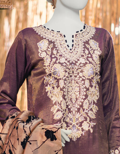 Net Plum 3 Piece Suit - J. Junaid Jamshed