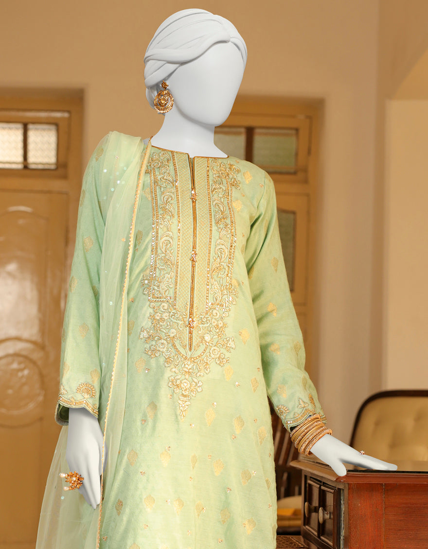 Jacquard Sea Green 3 Piece Suit - J. Junaid Jamshed