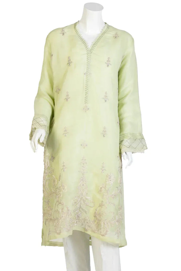 Silk Green Kurti - J. Junaid Jamshed