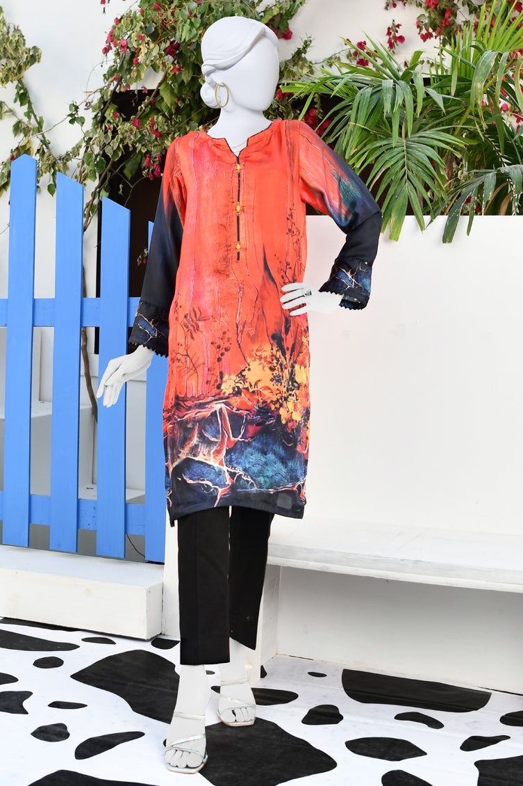 Silk Orange Kurti - J. Junaid Jamshed