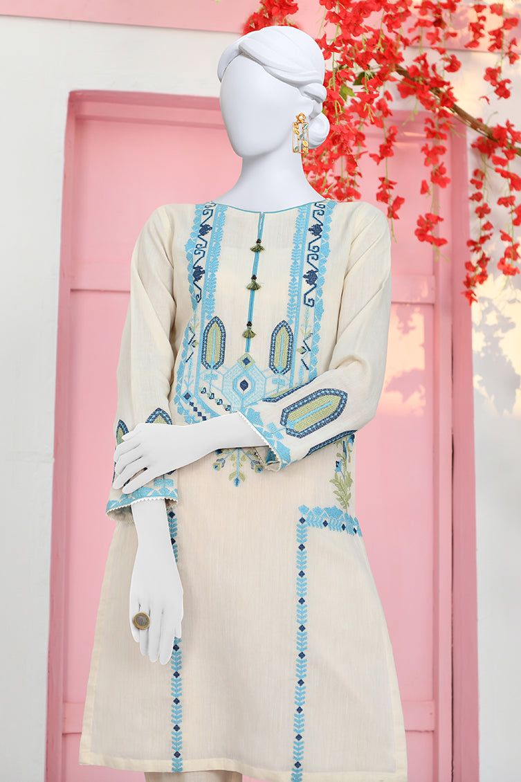 Paper Cotton Off White Kurti - J. Junaid Jamshed