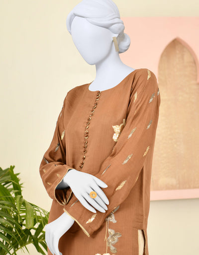 Cotton Light Brown Kurti - J. Junaid Jamshed