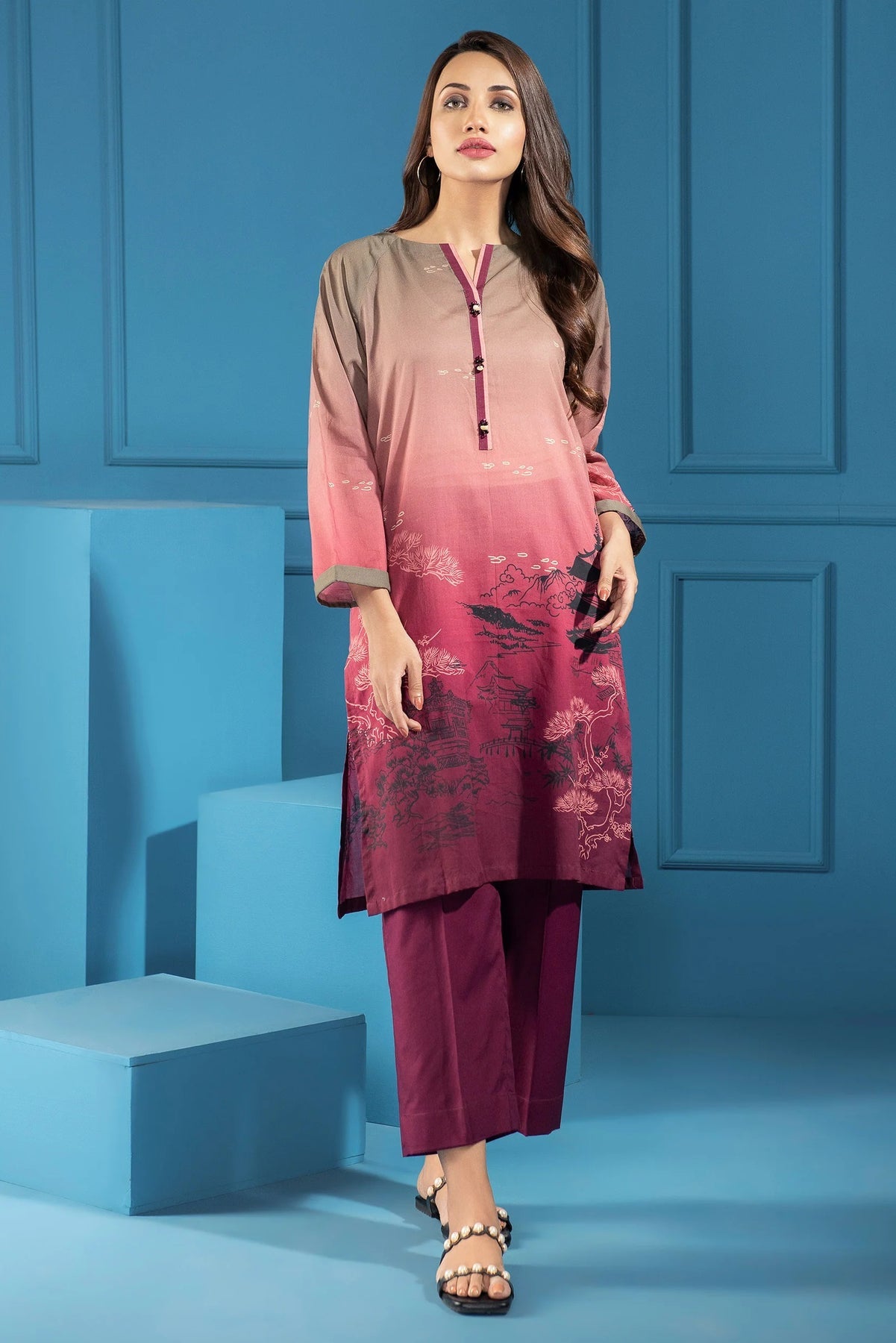 Lawn Red Kurti - Limelight Summer Collection