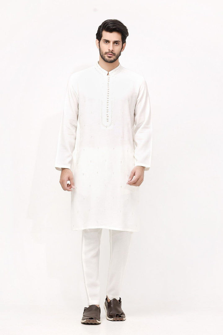 Off White Kameez Shalwar - Edenrobe