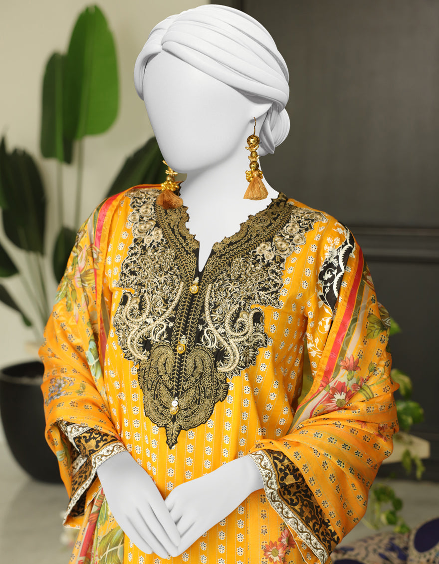 Cambric Yellow 3 Piece Suit - J. Junaid Jamshed