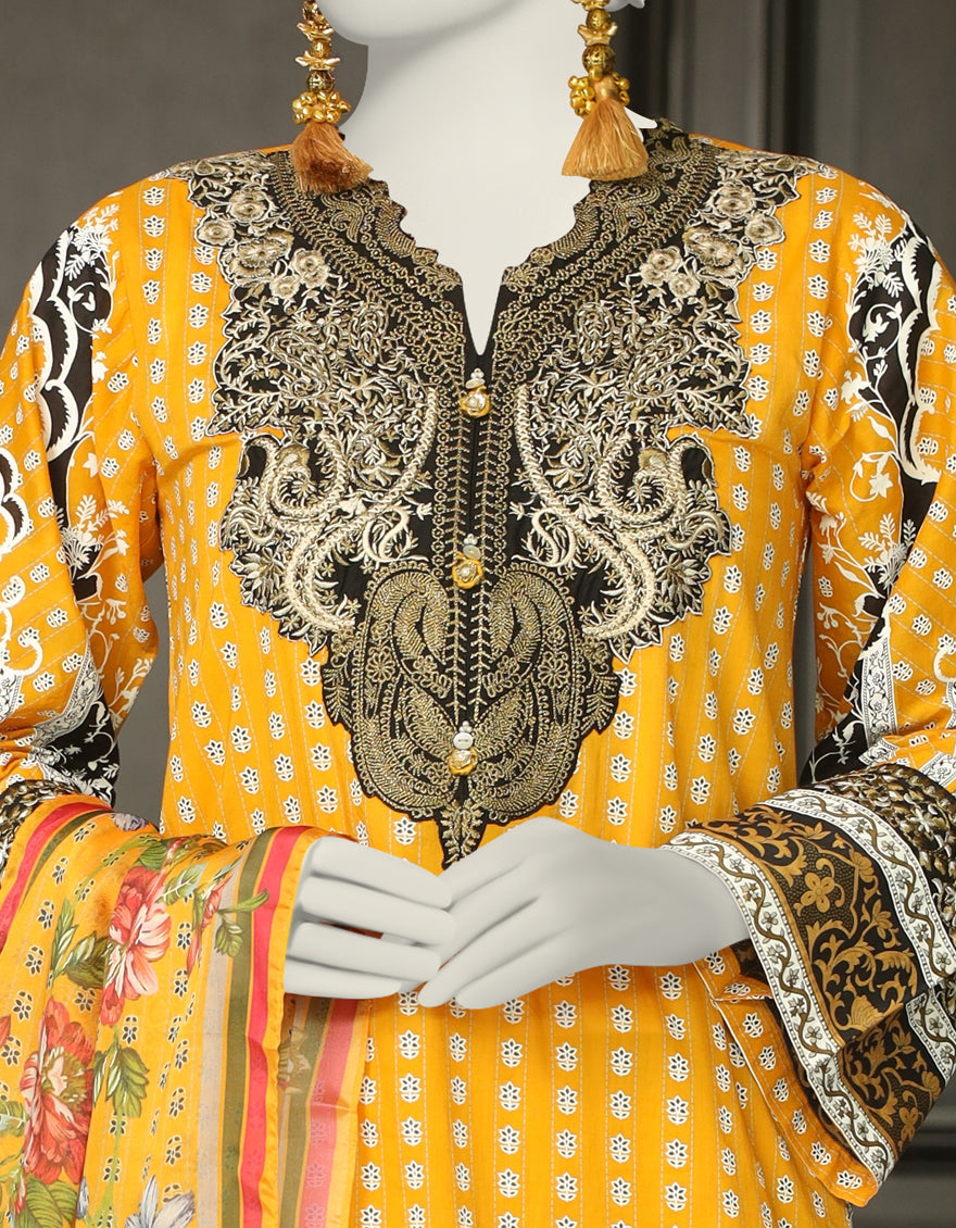 Cambric Yellow 3 Piece Suit - J. Junaid Jamshed