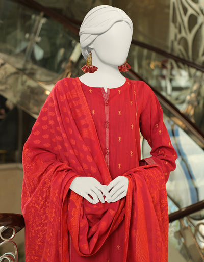 Dobby Red 3 Piece Stitched Suit - J. Junaid Jamshed