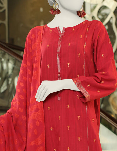 Dobby Red 3 Piece Stitched Suit - J. Junaid Jamshed