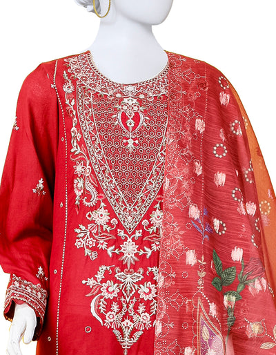 Lawn Red 3 Piece Stitched Suit - J. Junaid Jamshed