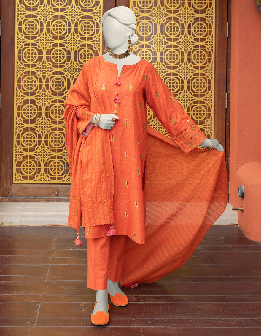 Lawn Orange Unstitched 3 Piece Suit - J. Junaid Jamshed