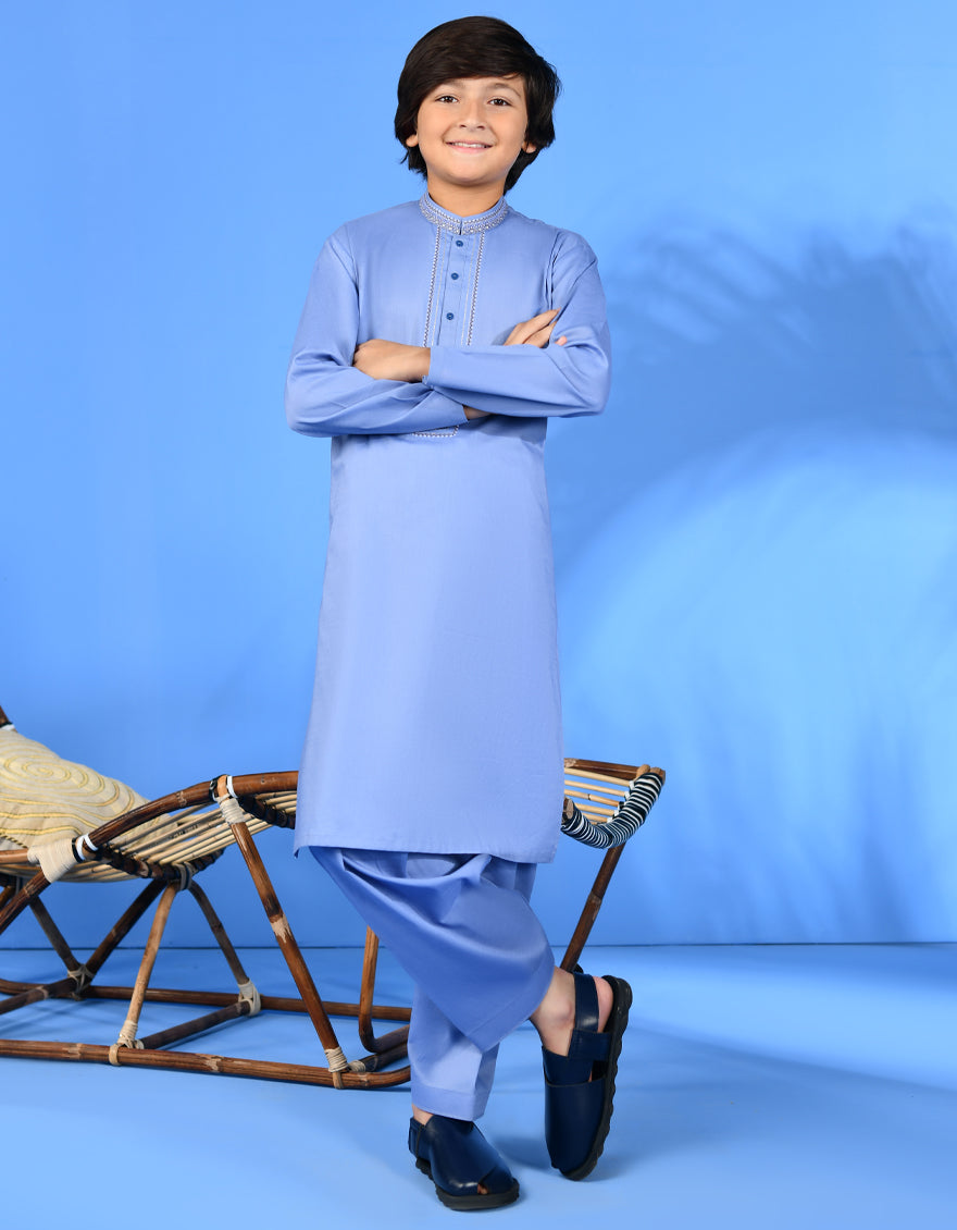 Cotton Sky Blue Shalwar Kameez - J. Junaid Jamshed