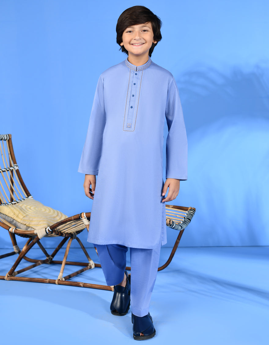 Cotton Sky Blue Shalwar Kameez - J. Junaid Jamshed