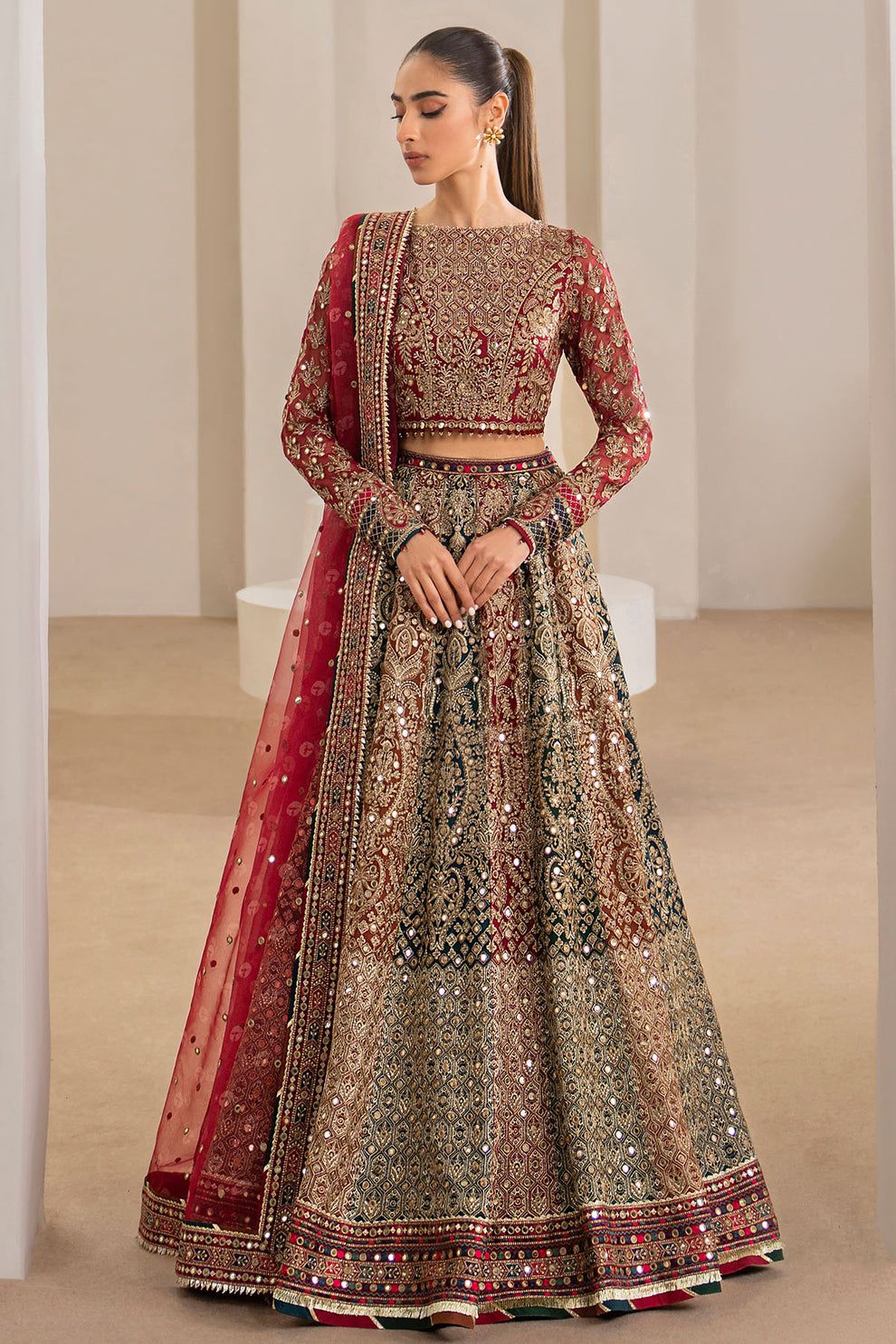 Embroidered Chiffon Red 3 Piece Unstitched Suit - Jazmin