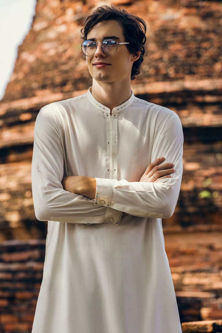 Polyester Viscose Off White Kurta Trouser - J. Junaid Jamshed