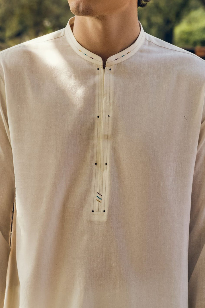 Polyester Viscose Off White Kurta Trouser - J. Junaid Jamshed