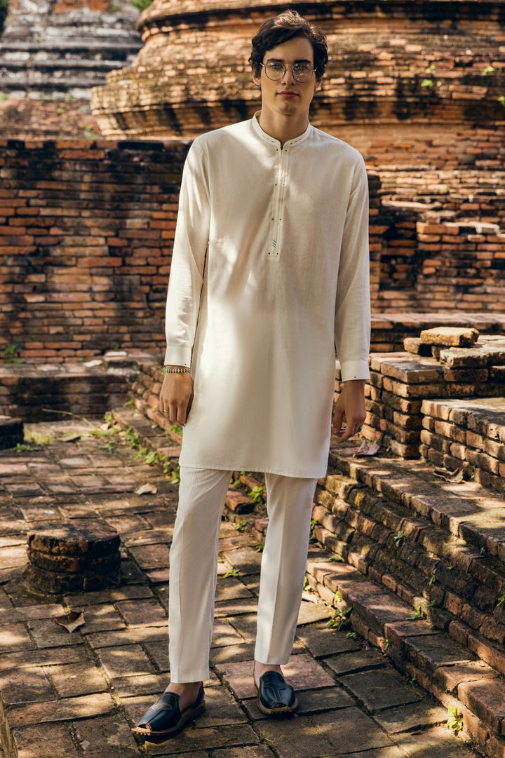 Polyester Viscose Off White Kurta Trouser - J. Junaid Jamshed