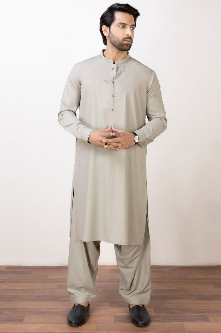 Polyester Viscose Khaki Grey Kameez Shalwar - Almirah