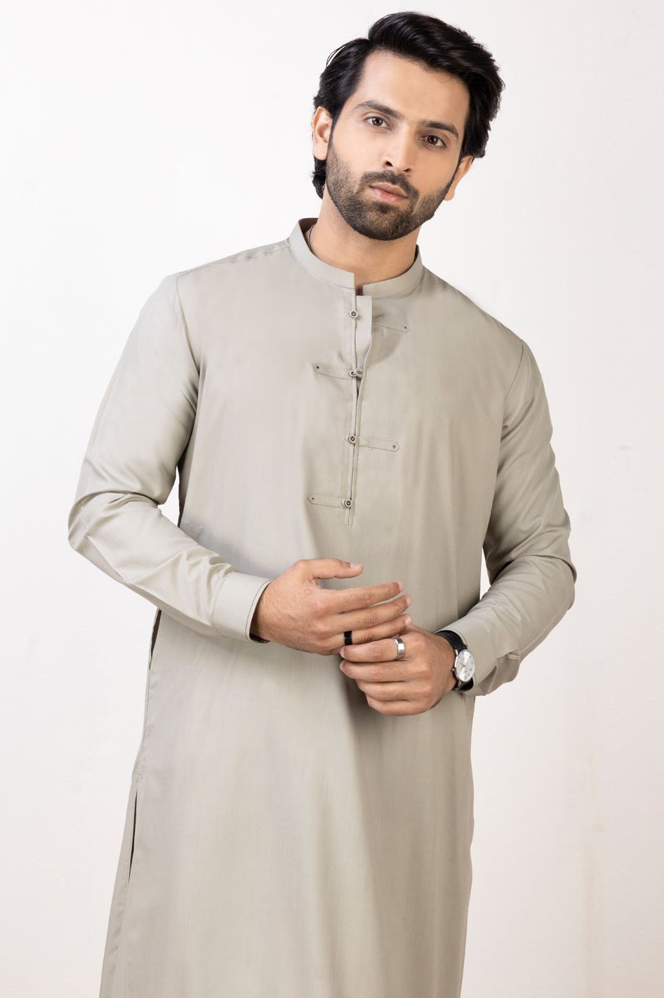 Polyester Viscose Khaki Grey Kameez Shalwar - Almirah