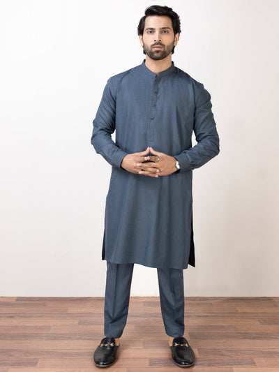 Polyester Viscose Blue Kurta Trouser - Almirah