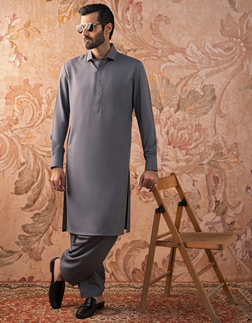 Blended Grey Shalwar Kameez - J. Junaid Jamshed