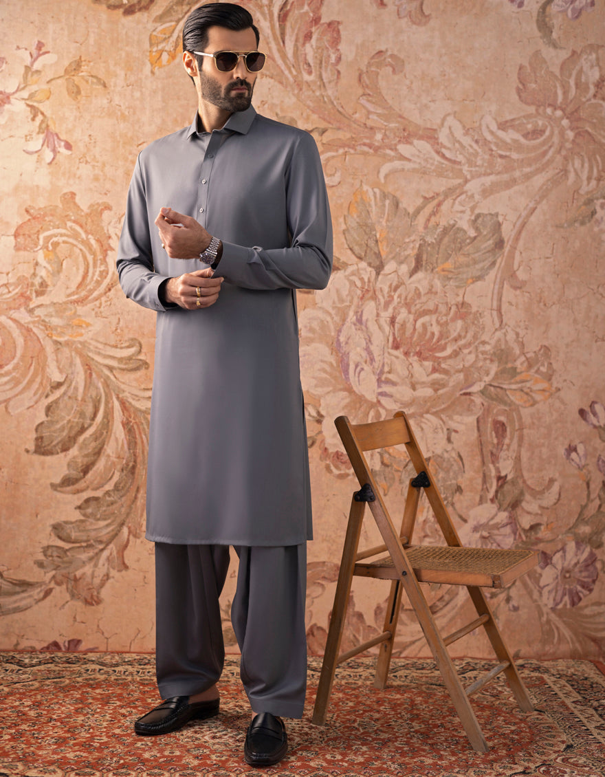Blended Grey Shalwar Kameez - J. Junaid Jamshed