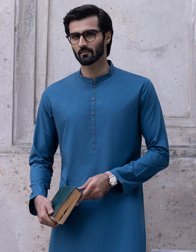 Blended Blue Kameez Shalwar - J. Junaid Jamshed