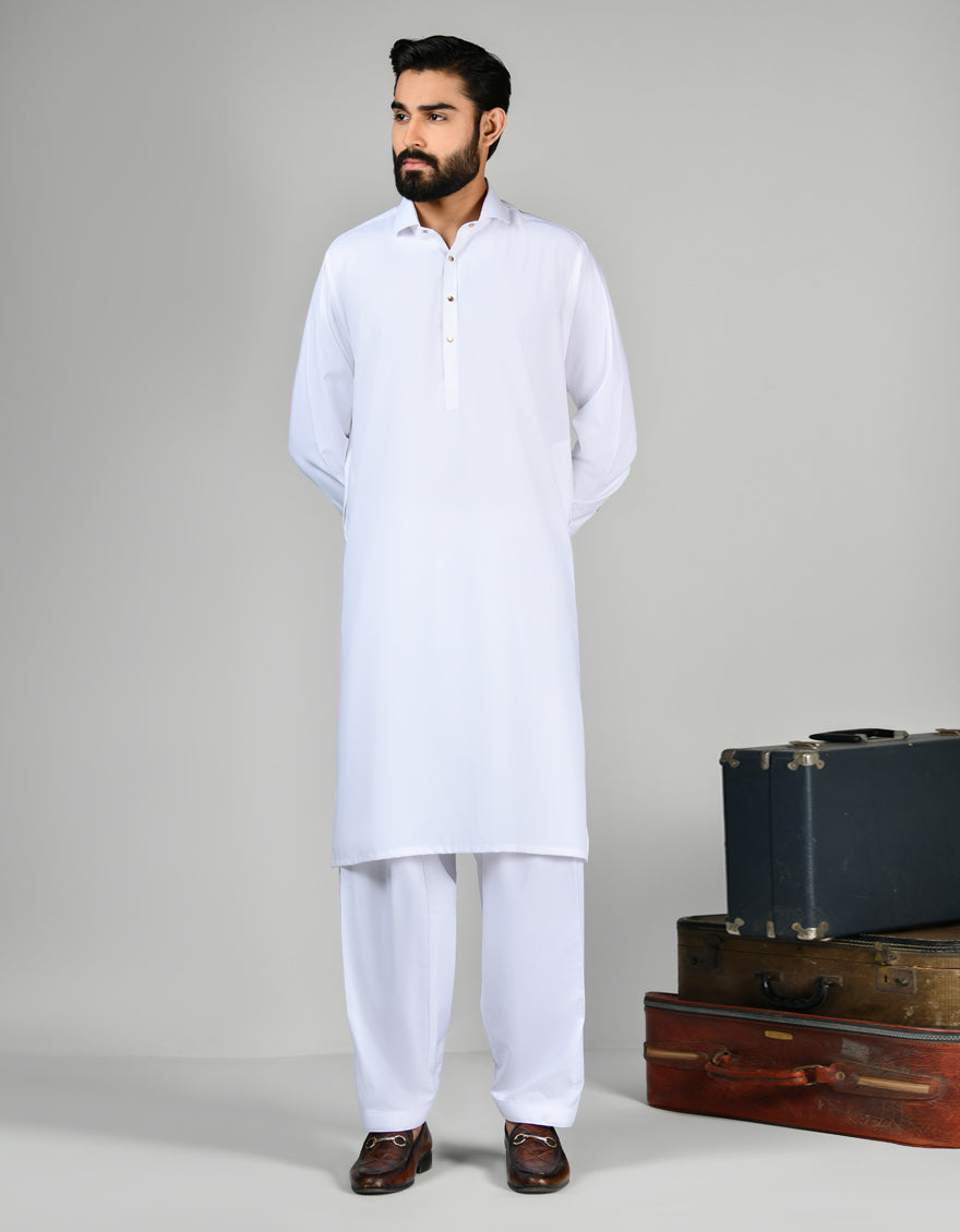 Blended White Shalwar Kameez - J. Junaid Jamshed