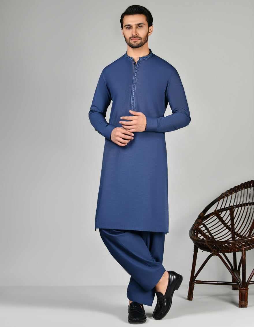 Cotton Blue Shalwar Kameez - J. Junaid Jamshed