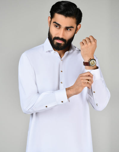 Blended White Shalwar Kameez - J. Junaid Jamshed