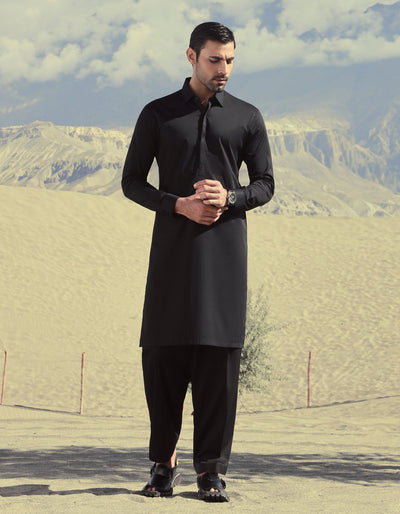 Cotton Black Shalwar Kameez - J. Junaid Jamshed