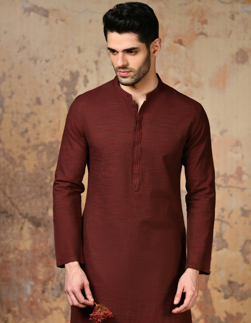 Cotton Red Kurta - J. Junaid Jamshed