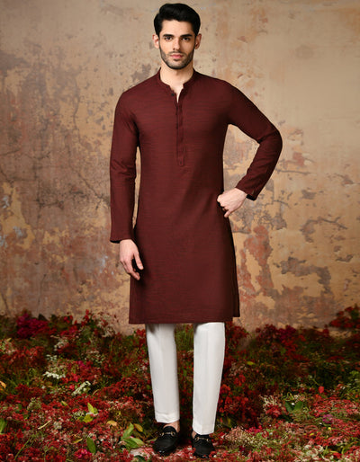 Cotton Red Kurta - J. Junaid Jamshed